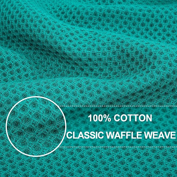 Homaxy 100% Cotton Waffle Weave Kitchen Dish Cloths, Ultra Soft Absorbent Quick Drying Dish Towels, 12 x 12 Inches, 24-Pack, Teal