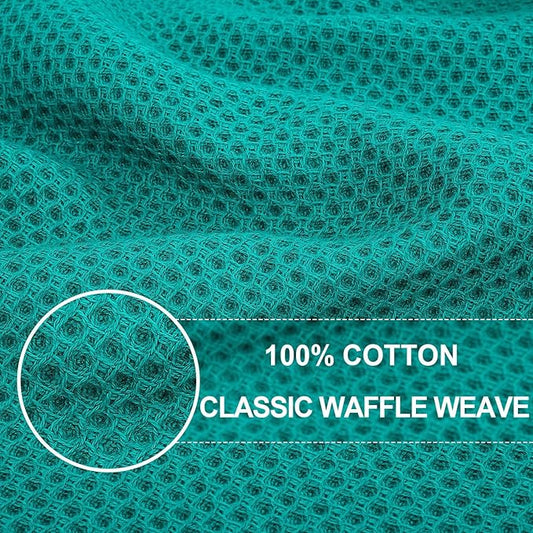 Homaxy 100% Cotton Waffle Weave Kitchen Dish Cloths, Ultra Soft Absorbent Quick Drying Dish Towels, 12 x 12 Inches, 24-Pack, Teal