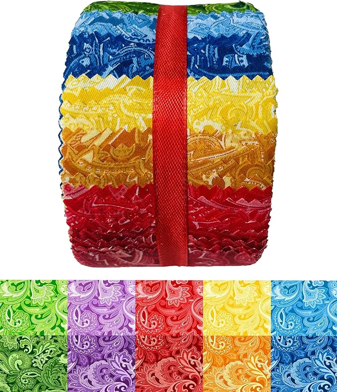 40 Strip Jelly Roll Fabric Strips for Sewing, 100% Cotton Fabric for Quilting Crafting, Precut Bundles, Patchwork Precut Quilt Squares-2.5" x 44" Paisley