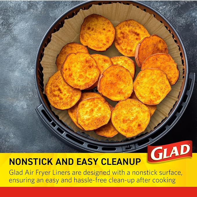 Glad Air Fryer Parchment Liners with Raised Walls, Nonstick, Heat Resistant to 446 Degrees F, Food-Grade, Round Shape for Round Air Fryer Baskets, 7.9" Diameter, 100 Count