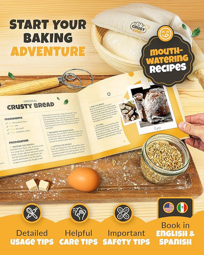 CRUSTLOVE Dutch Oven for Bread Baking - incl. Sourdough Bread-Baking Supplies like Banneton Bread-Proofing Basket - 5QT Enameled Cast Iron Bread-Oven with Lid, Baking Pan, Scoring Tool Lame