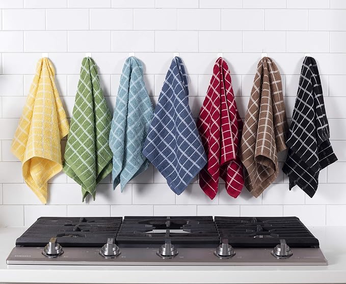 Ritz Premium 100% Cotton Terry Check Kitchen Dish Towels - Highly Absorbent, Super Soft, Long-Lasting, 25"x15", 3-Pack, Mocha
