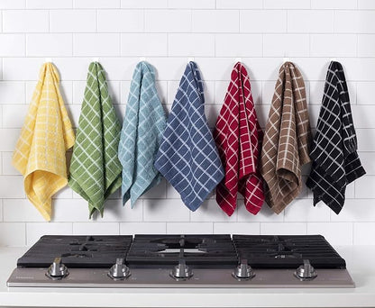 Ritz Premium 100% Cotton Terry Check Kitchen Dish Towels - Highly Absorbent, Super Soft, Long-Lasting, 25"x15", 3-Pack, Mocha
