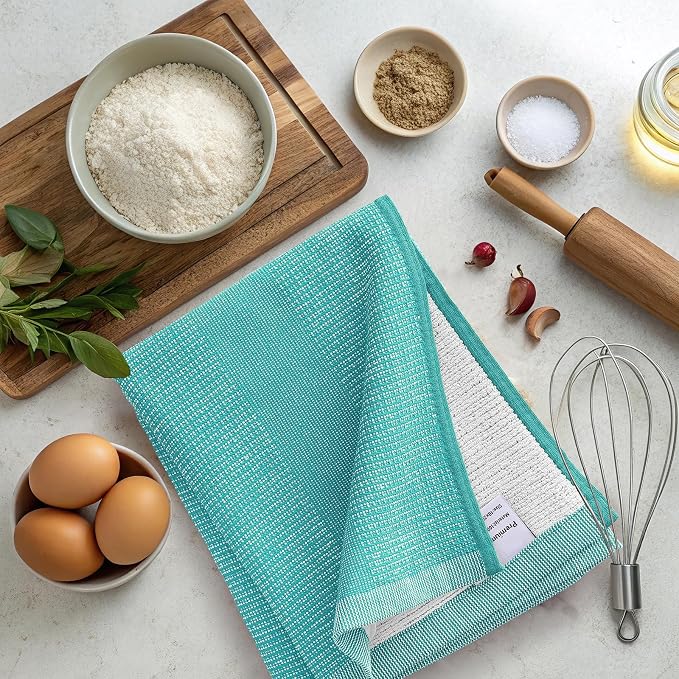 Mordimy Premium Kitchen Towels 6 Pack (18 x 28 Inches, Teal), Large Cotton Kitchen Hand Towel, Flat & Terry Dish Towels for Drying Dishes, Super Absorbent Tea Dishtowels Set with Hanging Loop