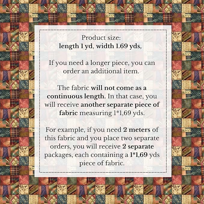 100% Cotton Fabric by the Yard – Turkish Quality Quilting & Sewing Fabric, 1 Yard x 1.69 Yards Wide, Patchwork Cotton for Crafts