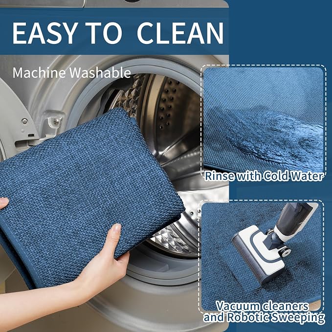 YDKGL Kitchen Mats for Floor, Super Absorbent Kitchen Rugs Non Slip Washable, Soft Imitation Linen Braided Kitchen Runner Rug, Standing Mat Sink Mat, Easy to Clean, Blue 17x59