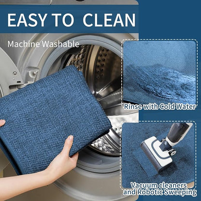YDKGL Kitchen Mats for Floor, Super Absorbent Kitchen Rugs Non Slip Washable, Soft Imitation Linen Braided Kitchen Runner Rug, Standing Mat Sink Mat, Easy to Clean, Blue 17x59