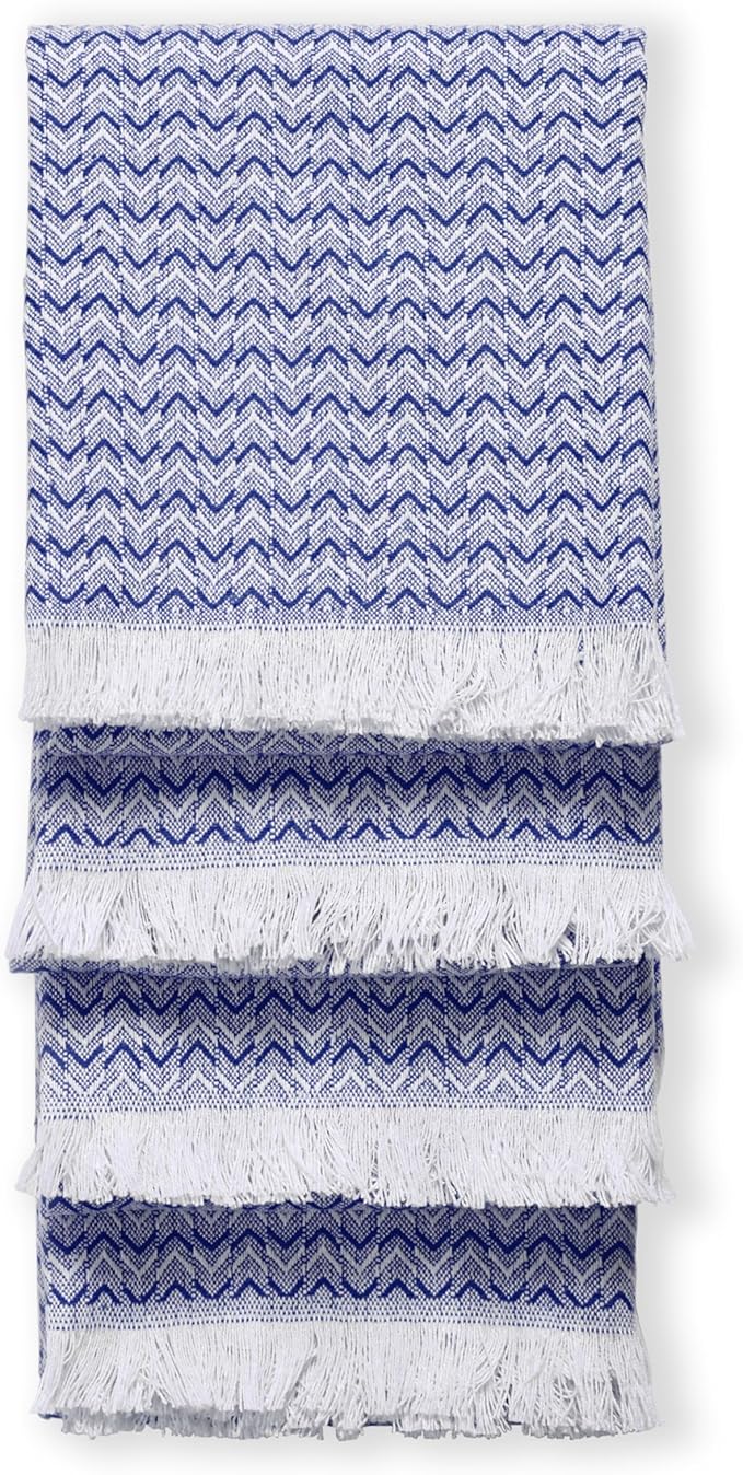 TWINY threads Kitchen Towel Chevron Pattern, Premium Large Kitchen Linen Set, 100% Cotton Wash Rags, Absorbent Quick Drying Cloth, Washable Reusable Multi Purpose, Set of 4, 16x26 Inches, Indigo Blue