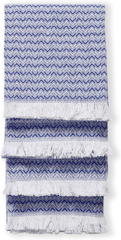 TWINY threads Kitchen Towel Chevron Pattern, Premium Large Kitchen Linen Set, 100% Cotton Wash Rags, Absorbent Quick Drying Cloth, Washable Reusable Multi Purpose, Set of 4, 16x26 Inches, Indigo Blue