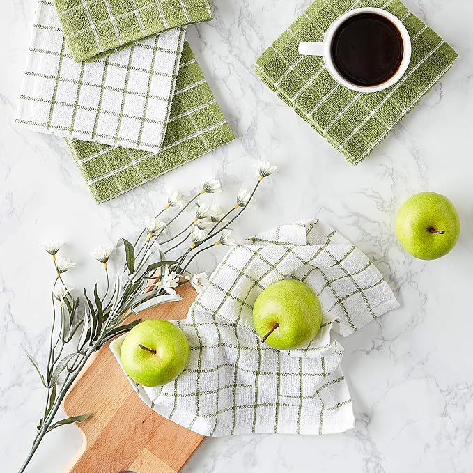 DII Basic Terry Collection Windowpane Dishcloth Set, 12x12, Antique Green, 6 Piece