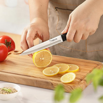 6 Piece Kitchen Knife Set, Stainless Steel Knife Set With Ergonomic Handle, Rustproof, Dishwasher Safe (Black, Fun Food Icons)