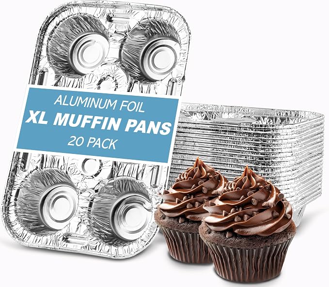 PLASTICPRO Aluminum Foil Muffin Pans Reusable and Disposable, Muffin & Pie foil Pan (20, 6 cavity XL)