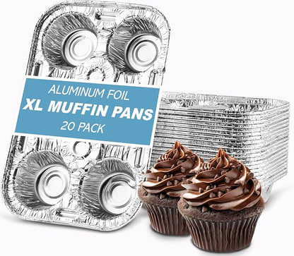 PLASTICPRO Aluminum Foil Muffin Pans Reusable and Disposable, Muffin & Pie foil Pan (20, 6 cavity XL)