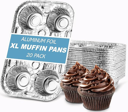 PLASTICPRO Aluminum Foil Muffin Pans Reusable and Disposable, Muffin & Pie foil Pan (20, 6 cavity XL)