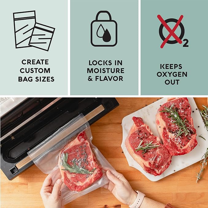 Avid Armor Vacuum Seal Rolls, Vac Seal Bags for Food Storage, Meal Saver Freezer Vacuum Sealer Bags, Sous Vide Bags Vacuum Sealer, Non-BPA Vacuum Sealer Bags, 8 inches by 50 feet, Pack of 2