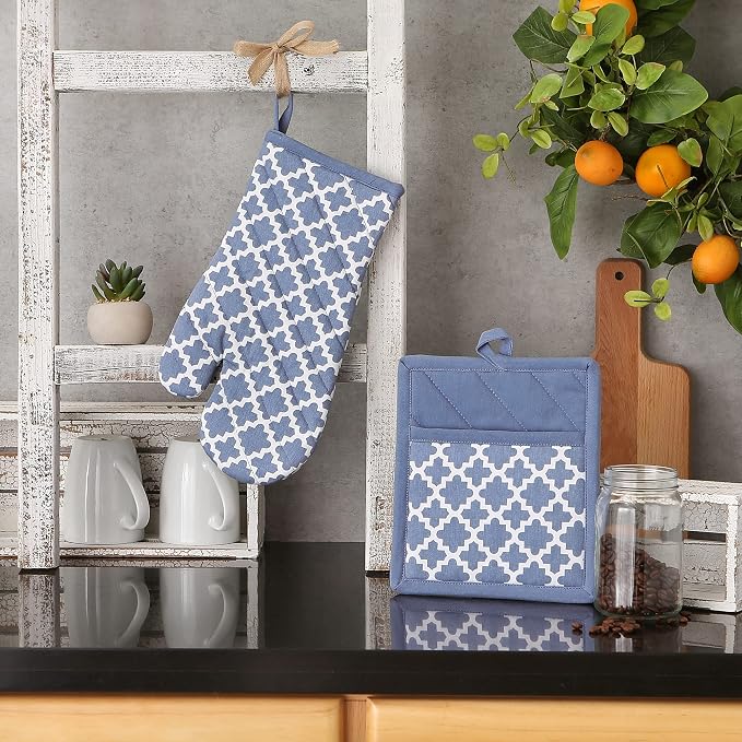 DII Lattice Basics Collection Kitchen Essentials, Oven Mitt & Potholder Set, Stonewash Blue, 2, Piece