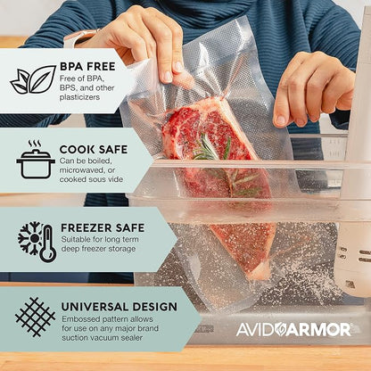 Avid Armor Vacuum Seal Rolls, Vac Seal Bags for Food Storage, Meal Saver Freezer Vacuum Sealer Bags, Sous Vide Bags Vacuum Sealer, Non-BPA Vacuum Sealer Bags, 8 inches by 50 feet, Pack of 2