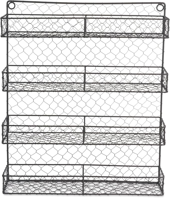 DII Farmhouse Vintage Decorative Metal Pantry Spice Rack Organizer, 17Lx4.75Wx20H, 4 Tier Double Shelf Depth Spice Rack - Rustic