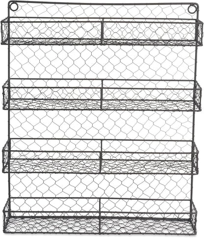 DII Farmhouse Vintage Decorative Metal Pantry Spice Rack Organizer, 17Lx4.75Wx20H, 4 Tier Double Shelf Depth Spice Rack - Rustic