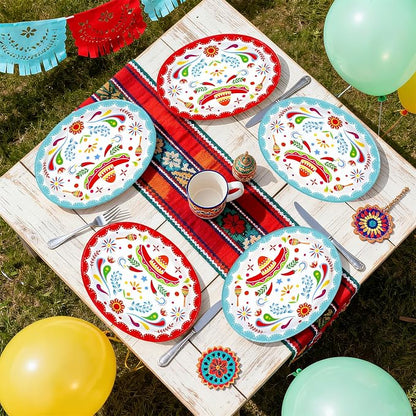 50Pcs Mexican Fiesta Oval Paper Plates 10" x 12" Large Disposable Heavy Duty Colorful Mandala Floral Plates Mexican Cinco De Mayo Dessert Platters for Taco Tuesday Birthday Festive Party Supplies