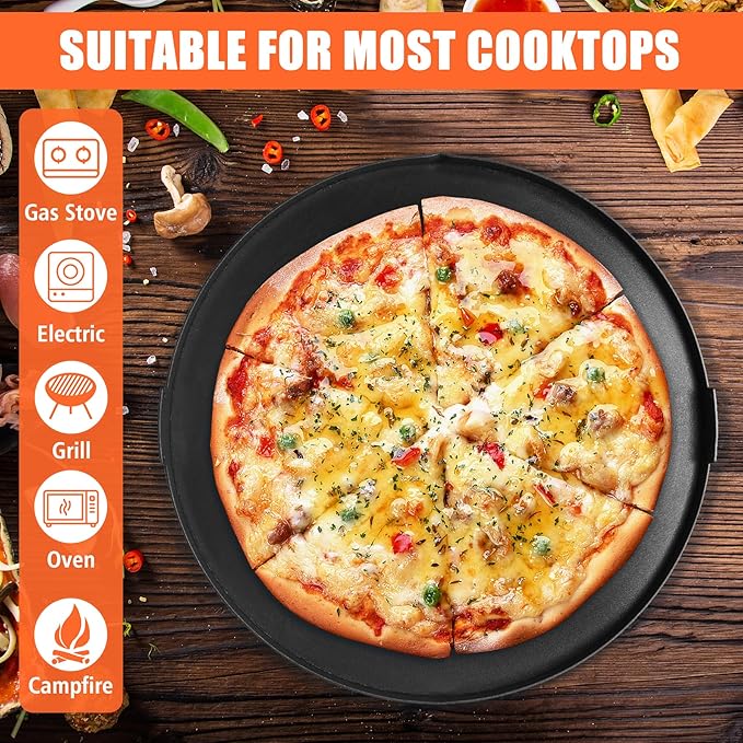KEESHA 21.5'' Round Premium Nonstick Carbon Steel Griddle with 2 Handles for Recteq Pellet RT-B380 Bullseye Wood Pellet Grill, Thickened and Taller Edges, Food Grade Coating-No PFOA