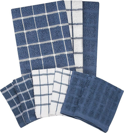 Ritz Premium 3-Pack Kitchen Towel & 6-Pack Dish Cloth Set - Highly Absorbent, Super Soft, Long-Lasting, 100% Cotton Terry Drying Cleaning Cloths, Federal Blue