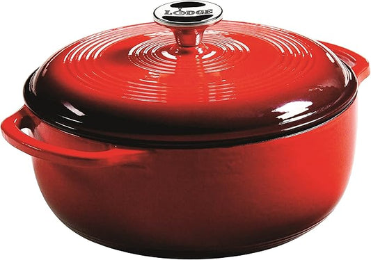 Lodge Essential Enamel Cast Iron Dutch Oven with Lid - 4.5 Quart - Oven-Safe Enamel Cookware up to 500° F - Heat-Retaining Braising & Roasting Pot - Non-Toxic Cookware - Island Spice Red