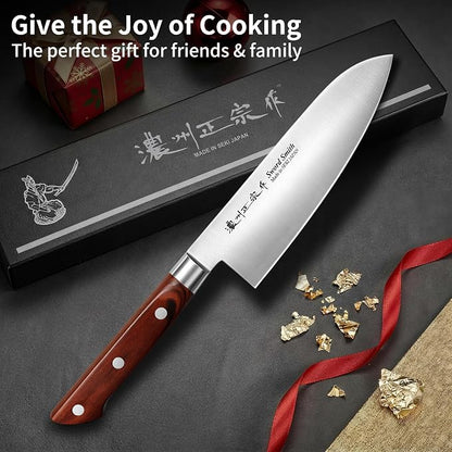 6.7 Inch Santoku Knife, Made in Japan, Full Tang High Carbon Molybdenum Stainless Steel Japanese Chef Knife with Pakkawood Handle,Kitchen Knife for Slicing Meat & Vegetables