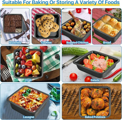 4 Pcs 8x8 Square Baking Pan, Carbon Steel Brownie Pans, Square Cake Pan for Baking Roasting Serving, Nonstick Cake Baking Pan, Square Bakeware for Cakes Lasagna Brownies