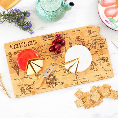 Totally Bamboo Destination Kansas State Shaped Serving and Cutting Board, Includes Hang Tie for Wall Display