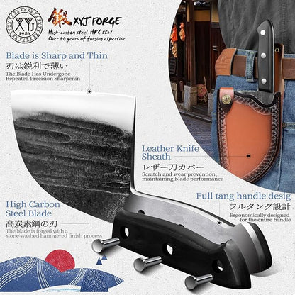 XYJ Authentic Since 1986,6 Inch Serbian Chef Knife With Sheath,Handmade Forged Ancient Outdoor Camping Kitchen Butcher Knife,Vegetable Cooking Meat Knives,Full Tang
