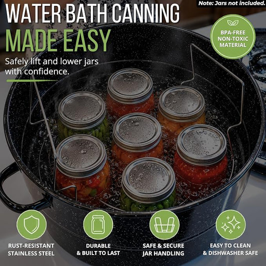 Supa Ant Complete Canning Supplies Starter Kit – 10pc Food-Grade Steel Set with XL Ladle, 6 Measuring Cups, Jar Lifter, Funnel, Canning Rack (7-Jar Capacity) & 90 Labels – Beginner-Friendly, Black