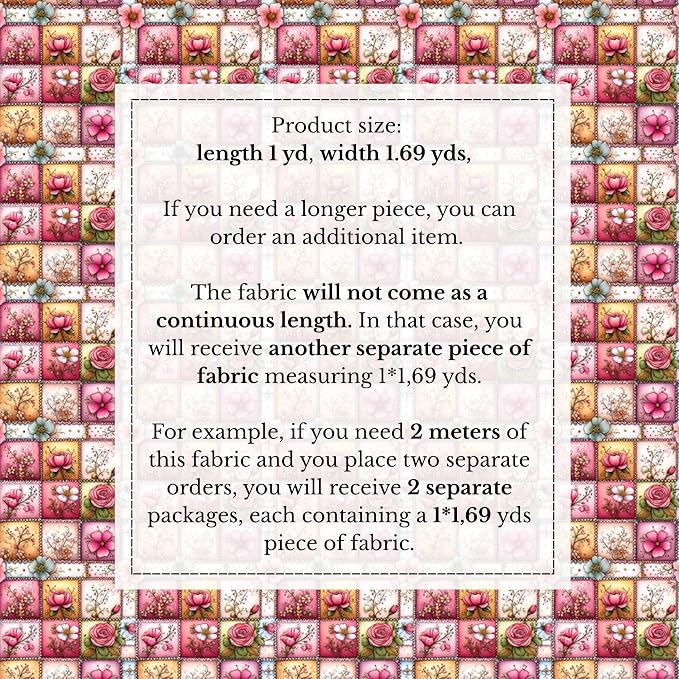 100% Cotton Fabric by the Yard – Turkish Quality Quilting & Sewing Fabric, 1 Yard x 1.69 Yards Wide, Patchwork Cotton for Crafts