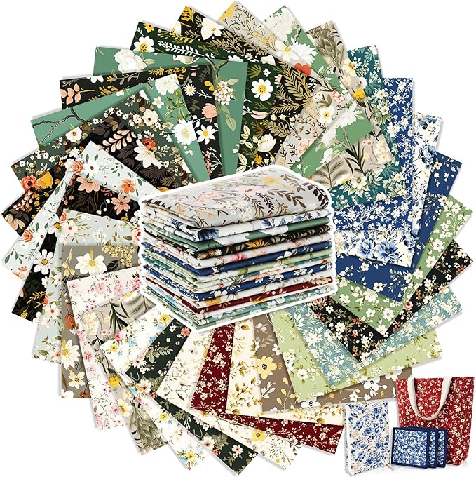 Tatuo 30 Pcs 10 x 10 Inches Vintage Floral Cotton Fabric Bundle Squares Patchwork Floral Fabric Sewing Quilting Bundles Assorted Pattern Cloth for DIY Scrapbook Craft Making