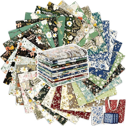 Tatuo 30 Pcs 10 x 10 Inches Vintage Floral Cotton Fabric Bundle Squares Patchwork Floral Fabric Sewing Quilting Bundles Assorted Pattern Cloth for DIY Scrapbook Craft Making