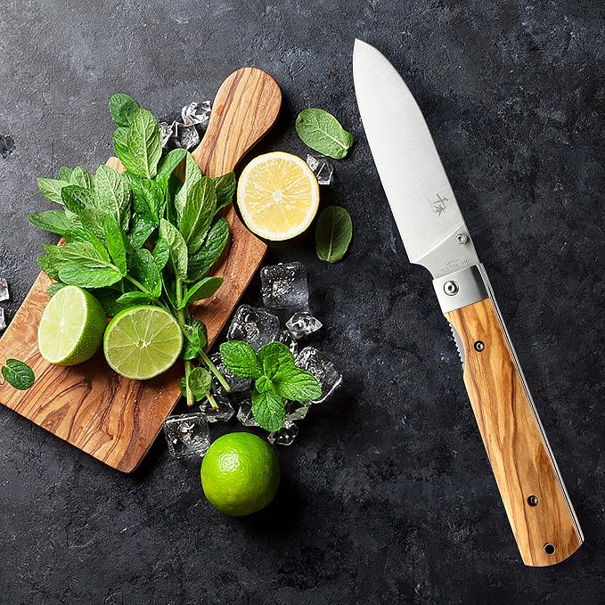 SENBON 440A stainless steel Ultra sharp pocket folding Japanese peeling utility knife Natural Olive Handle Camping trip Outdoor Portable Fruit knife