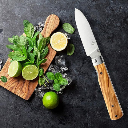 SENBON 440A stainless steel Ultra sharp pocket folding Japanese peeling utility knife Natural Olive Handle Camping trip Outdoor Portable Fruit knife