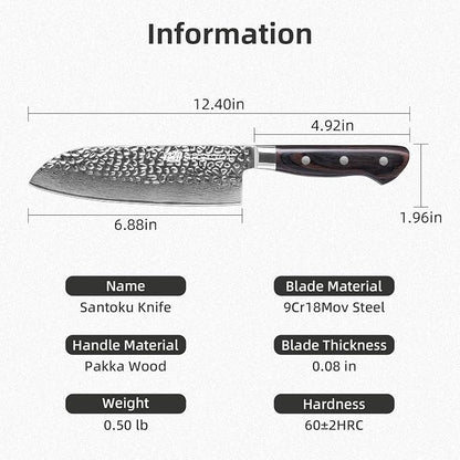 FINDKING 7 Inch Damascus Santoku Knife,Versatile Japanese-Inspired Chef Knife, Multifunctional Asian Culinary for Vegetable Preparation (Raven Series)