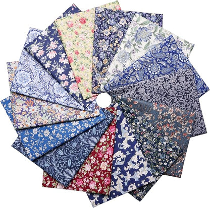 Nodsaw 14Pcs Vintage Floral Paisley Fat Quarter Fabric, Fall Navy Dark Blue | 100% Soft Cotton, Precut 18x22 inch Quilting Material Bundle For Sewing, Quilts, Bags, DIY Crafts, Upholstery