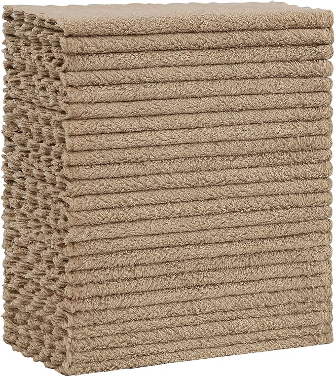 Kitinjoy 24 Pack Kitchen Cloths Dish Towels (7" x 9", Tan), Super Soft and Absorbent Dish Cloths, Nonstick Oil Fast Drying Coral Velvet Microfiber Cleaning