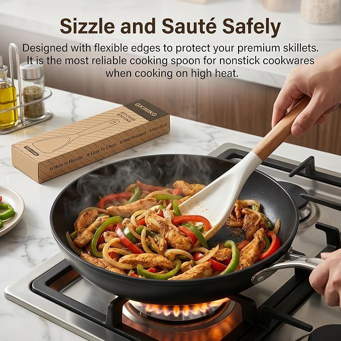 Silicone Spoon Spatula for Cooking, Flexible Spoon for Stirring, Scooping and Scraping, Safe for Nonstick Cookware, White