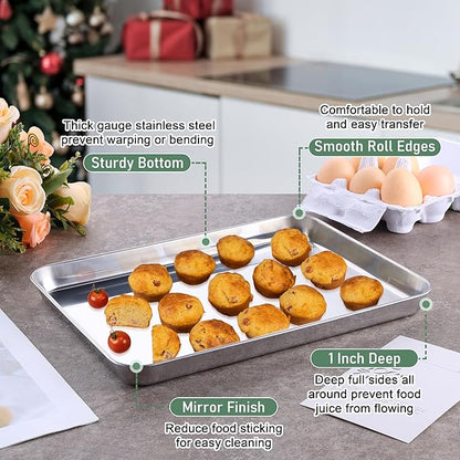 Homikit Quarter Sheet Pan with Wire Rack Set (2 Baking Sheets+2 Racks), Stainless Steel Baking Tray with Grid Cooling Rack for Toaster Oven Roasting, Metal Bacon Cookie Jelly Roll Pan, 12" x 10" Inch
