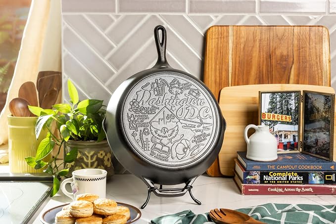 Lodge 12 Inch Cast Iron Skillet – Pre-Seasoned Frying Pan with Teardrop Handle – Oven, Stovetop, Grill & Campfire Use – Made in USA – Non-Toxic, Even-Heating Cookware – Washington, D.C.