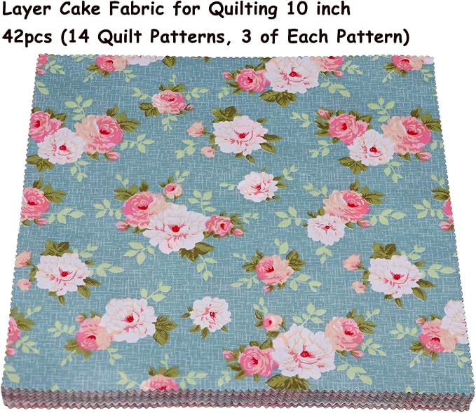 Nodsaw Layer Cake Fabric for Quilting 10 inch; Layer Cakes 10 inch Squares for Quilting; 42 10x10 inch Retro Floral Print Precut Cotton Fabric Squares Bundles for Sewing, Quilting, and DIY Crafts