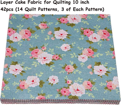 Nodsaw Layer Cake Fabric for Quilting 10 inch; Layer Cakes 10 inch Squares for Quilting; 42 10x10 inch Retro Floral Print Precut Cotton Fabric Squares Bundles for Sewing, Quilting, and DIY Crafts