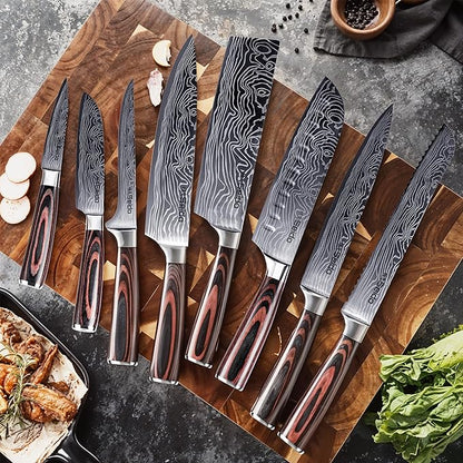 Seido Knives Master Chef Knife Set, 8-Piece Kitchen Knife Set, High-Carbon Stainless Steel Handmade Culinary Knives, Professional Chef Knives, Kitchen Knife
