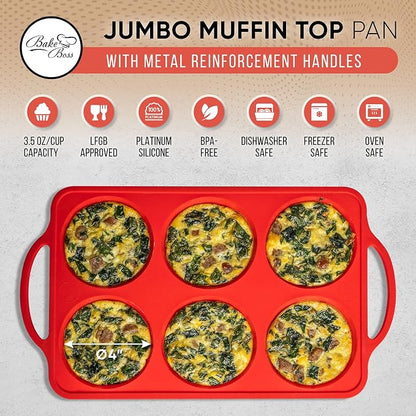 BAKE BOSS Confetti 4 Inch Jumbo Silicone Muffin Pans for Baking – 6-Cup Nonstick Silicone Cupcake Pan Egg Size – Heavy-Duty Large Cupcake Pan, BPA-Free, Easy-Release, Oven & Dishwasher Safe