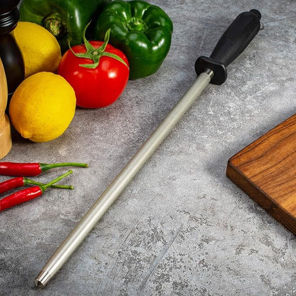 Knives Sharpener Knives Sharpening Honing Rod ALLWIN HOUSEWARE Knives Carbon Honing Steel for Chef Knives Daily Edge Maintenance Non‑Slip Handle with Anti‑Slip Metal Tip for Kitchen Cooking Gift