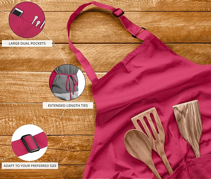 Utopia Kitchen 10 Pack Bib Apron Adjustable with 2 Pockets, Water and Oil Resistant, Cooking Kitchen Chef Apron for Women Men