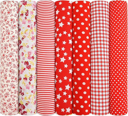 Ainiv 7pcs Fabric Bundles Squares, 19.68"x19.68" 100% Cotton Quilting Fabric Bundles, Floral Precut Squares Patchwork for Quilting, Sewing, DIY Crafts, Mask, Red